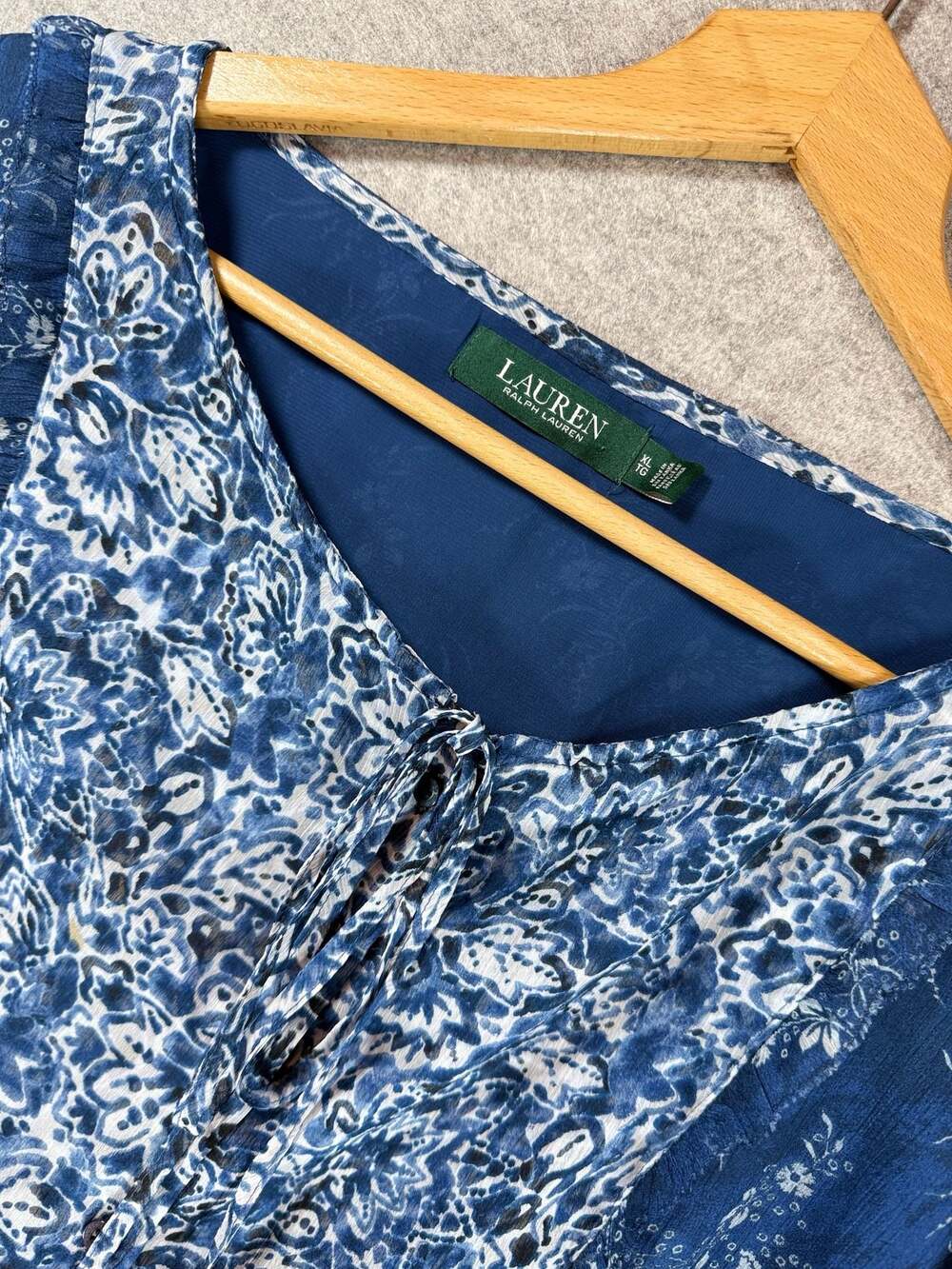 Lauren Ralph Lauren Blue Floral Print Peasant Blouse Size XL
